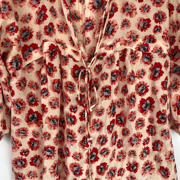 Rebecca Taylor Boho 100% Silk Floral Pink Red Oversized Flowy Tunic Blouse 6 - Picture 7 of 8